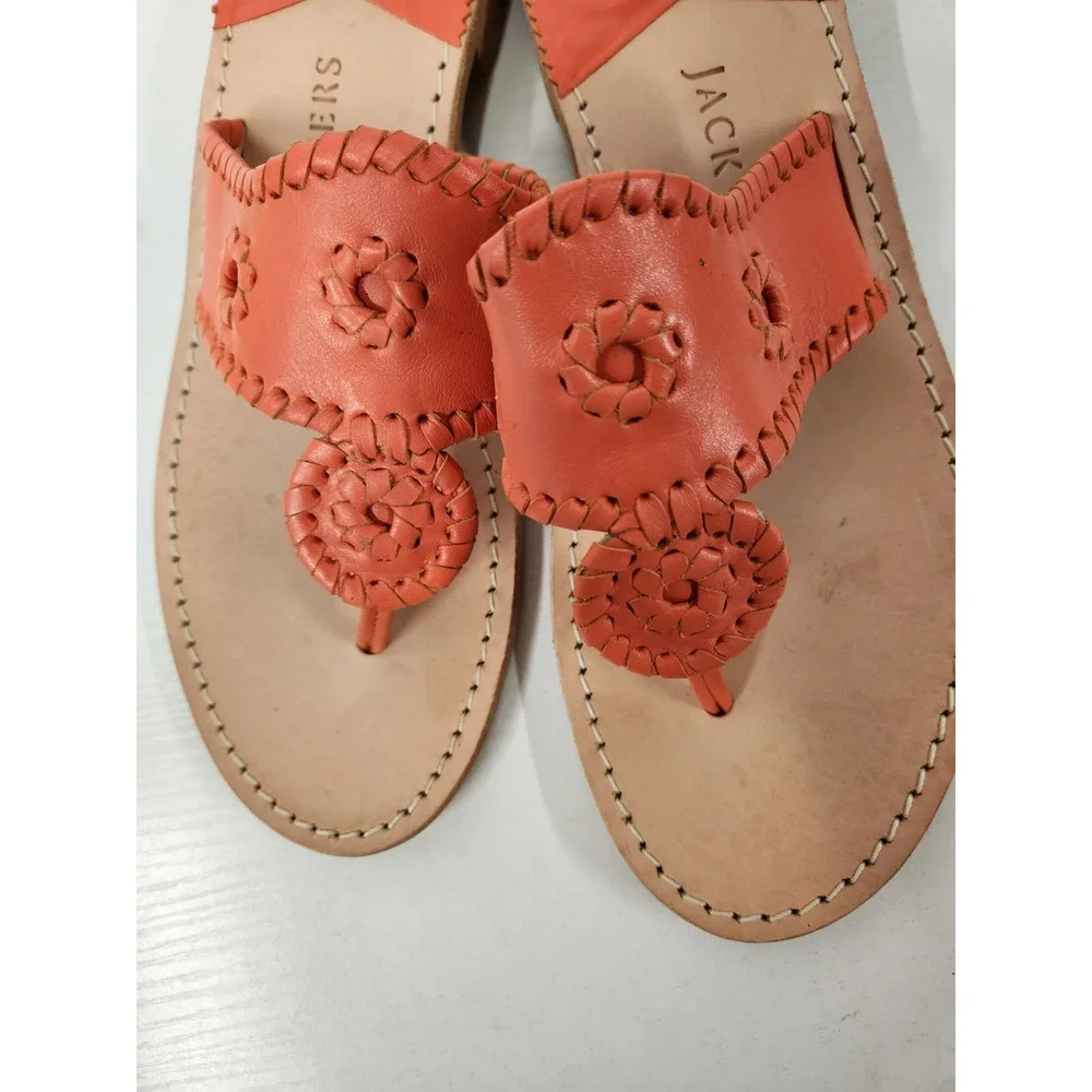 Jack Rogers Women's Navajo Sandals In Coral Orange, Size 10M. Genuine Leather